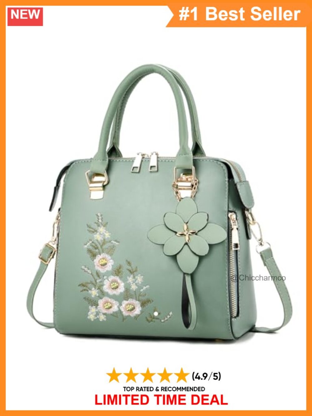 Embroidered Floral Satchel Crossbody Handbag PU Vintage Purse